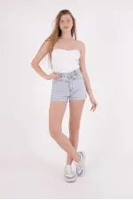 Denim Short with Rhinestones on Sides 230-08-(S-XL-6) Snow Light Blue Denim Short with Rhinestones on Sides 230-08-(S-XL-6) Snow Light Blue