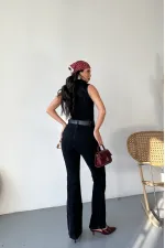 Sleeveless Denim Jumpsuit with Zipper and Belt 3013-23-(S-XL) Regular Anthracite