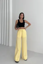 Paça Detaylı Lastikli Keten Pantolon  HS700-93-(S-XL)