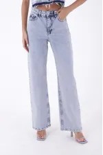 Wide Leg High Waisted Relaxed Jean  718-08-(S-L-3) Snow Light Blue