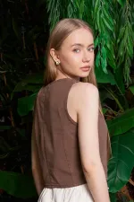 Linen Vest with Buttons HS603-78-(S-XL) Brown