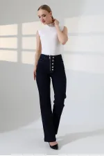 Düğme Detaylı Boru Paça Kot Pantolon 7170-17-(27-32)