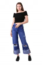 Lazer Detaylı Bol Paça Kot Pantolon  1700-01-(27-32)