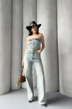 Straplez Düğmeli Kot Tulum 3023-42-(XS-XL-7)