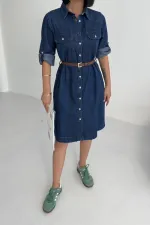 Düğmeli Uzun Gömlek Elbise 6102-26-(S-XL) Düğmeli Uzun Gömlek Elbise 6102-26-(S-XL)