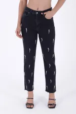 Damla Taşlı Mom Fit Kot Pantolon 7024-23-(26-31) Damla Taşlı Mom Fit Kot Pantolon 7024-23-(26-31)