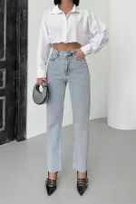 Şerit Taşlı Mom Fit Kot Pantolon 7110-08-(27-32) Şerit Taşlı Mom Fit Kot Pantolon 7110-08-(27-32)