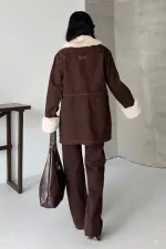 Kol ve Yakası Kürk Detaylı Orta Boy Kot Ceket 6168-78-(S+L+4)