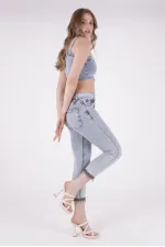 Paçaları Kemerli Pantolon 746-08-(27-32) Paçaları Kemerli Pantolon 746-08-(27-32)