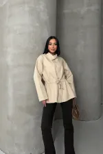 Denim Jacket with Waist Detail 6145-65-(S-L-3) Stone