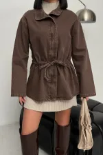 Denim Jacket with Waist Detail 6145-60-(S-L-3) Ancient Brown