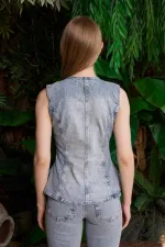 Belden Oturtmalı Düğmeli Kot Yelek  6086-14-(S-XL)