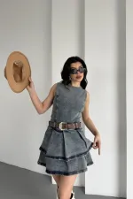 Pileli Kısa Elbise 3026-28-(XS-XL-5)