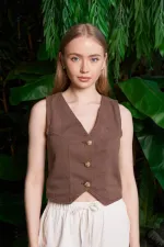 Linen Vest with Buttons HS603-78-(S-XL) Brown