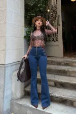 Side Tie Detailed Jeans 7095-26-(26-31) Regular Dark Blue