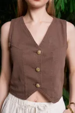 Linen Vest with Buttons HS603-78-(S-XL) Brown