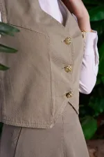 Linen Vest with Buttons HS603-74-(S-XL) Green