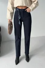 Şerit Detaylı Mom Fit Kot Pantolon  7111-73-(28-33)