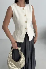 Denim Vest with Slit Front 6086-80-(S-XL) Natural