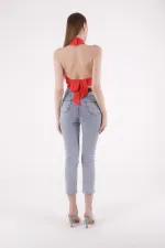 Dikişsiz Paça Mom Fit Kot Pantolon  764-08-(27-32)