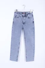 Yıldızlı Mom Fit Dikişsiz Paça Kot Pantolon  1753-08-(28-33)