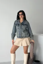 Denim Jacket with Buttons  6081-62-(S-L-3) Middle Blue - Tinted