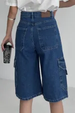 Mid Length Denim Shorts with Pocket Detail 2026-27-(36-42-6) Rinsed Blue