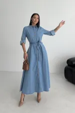 Düğmeli Uzun Boy Kot Elbise 3047-27-(S-XL)