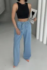 Elastic Waist Palazzo Jean 7076-25-(S-XL) Middle Blue