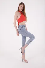 Paçası Dört Düğmeli Kot Pantolon 786-08-(26-31) Paçası Dört Düğmeli Kot Pantolon 786-08-(26-31)
