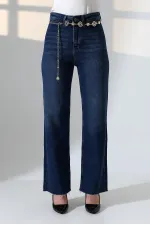 Wide Leg Palazzo Relaxed Jean 1710-01-(27-32) Dark Blue Denim