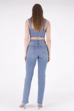 Tasseled Bottom Wide Leg Relax Jean 1726-15-(26-30) Light Blue Denim Tasseled Bottom Wide Leg Relax Jean 1726-15-(26-30) Light Blue Denim