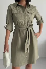 Düğmeli Uzun Gömlek Elbise 6102-74-(S-XL) Düğmeli Uzun Gömlek Elbise 6102-74-(S-XL)