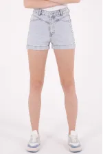 Denim Short with Rhinestones on Sides 230-08-(S-XL-6) Snow Light Blue Denim Short with Rhinestones on Sides 230-08-(S-XL-6) Snow Light Blue