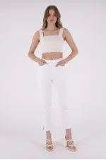 Yanı Yırtmaçlı Flare Paça Mom Kot Pantolon  1774-50-(26-31)