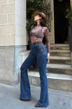 Side Tie Detailed Jeans 7095-26-(26-31) Regular Dark Blue