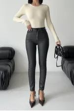 High Waist Leather Pants 415-07-(27-32)