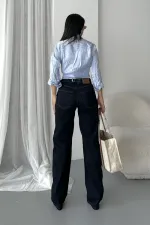 Baggy Jeans with Dart Detail on Legs 7088-17-(28-33) Slubbed Navy Blue