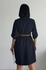 Büzgü Detaylı Kısa Kot Elbise 3040-73-(S-XL)
