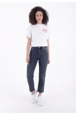 Fringe Ending High Waisted Mom Fit Jean  764-28-(26-33) Dark Blue Snow Denim