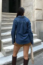Kol Manşet Detaylı Kot Gömlek  6150-26-(S-XL)