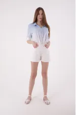 Double Folded Bottom Denim Short 292-50-(S-XL-6) White Double Folded Bottom Denim Short 292-50-(S-XL-6) White