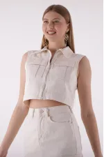 Fermuarlı Mini Kot Yelek 6018-80-(S-L-5) Fermuarlı Mini Kot Yelek 6018-80-(S-L-5)
