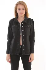 Kolu Bağcıklı Eteği Püsküllü Kot Ceket  618-03-(S-XL)