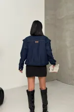 Zipper Detail Denim Jacket 6141-17-(S-L-3) Slubbed Navy Blue Zipper Detail Denim Jacket 6141-17-(S-L-3) Slubbed Navy Blue