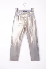 Fringe Ending High Waisted Mom Fit Jean  764-47-(26-31) Foiled Gold