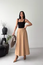 Ruffled Long Skirt with Elasticated Waist  1063-70-(36-44) Camel