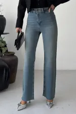 Relaxed Trousers with Stone Embellished Decorative Pockets 7213-62-(27-32) Middle Blue - Tinted