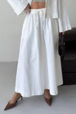 Elasticated Long Skirt HS121-51-(S-L-3) Cream White