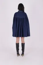 Pleated Oversize Poncho Jacket 6075-26-(STD-3) Regular Dark Blue Pleated Oversize Poncho Jacket 6075-26-(STD-3) Regular Dark Blue